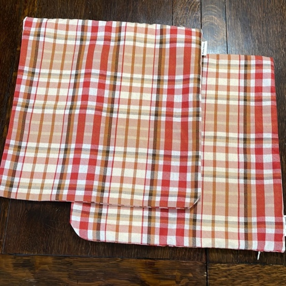 Mika Home red & brown plaid pillow cases, 17" x 17"